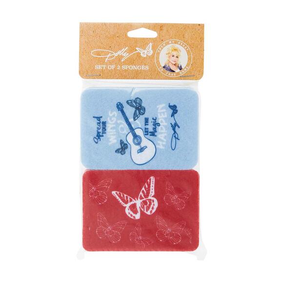 NEW Dolly Parton Butterfly & Guitar Scrubbing Sponges Blue & Red (2 Count) - Picture 1 of 4